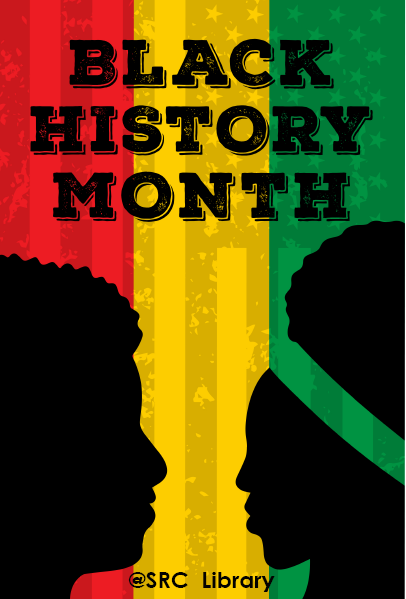 Black History Month with profile images and red, yellow, and green background