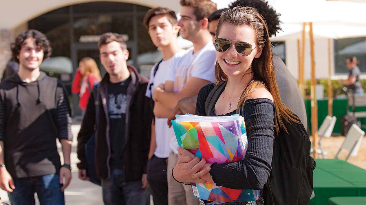 Young students in a group on campus