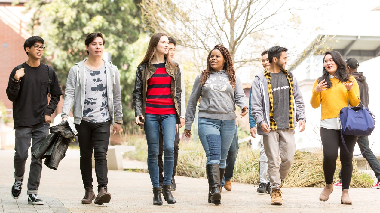 Young students walking on campus