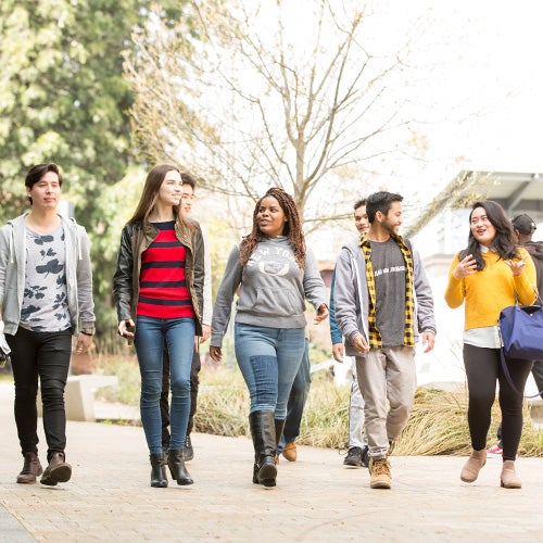 Young students walking on campus