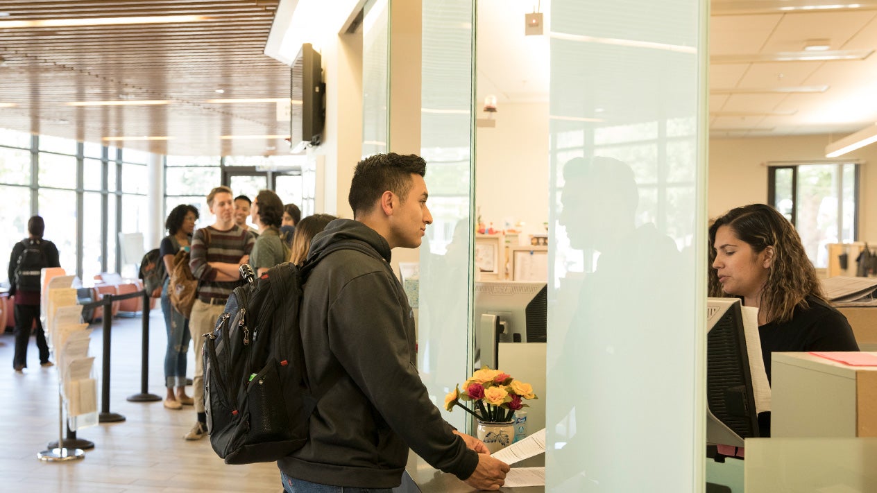 A DVC student in the Student Services Center (SSC).