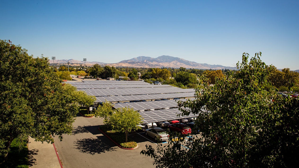 A solar panel covered parking lot at DVC.