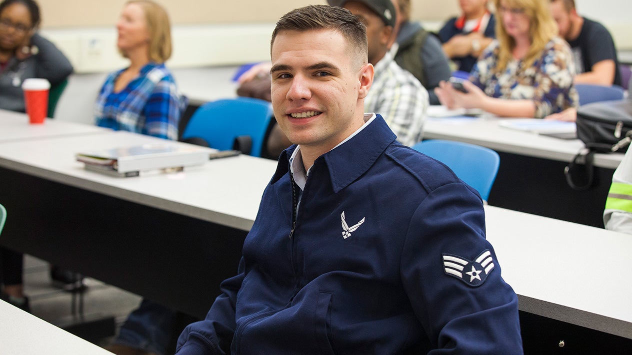 Student veteran in a classroom 