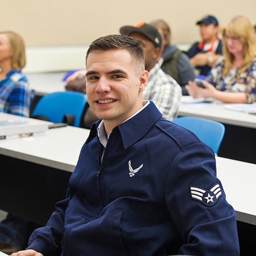 Student veteran in a classroom 