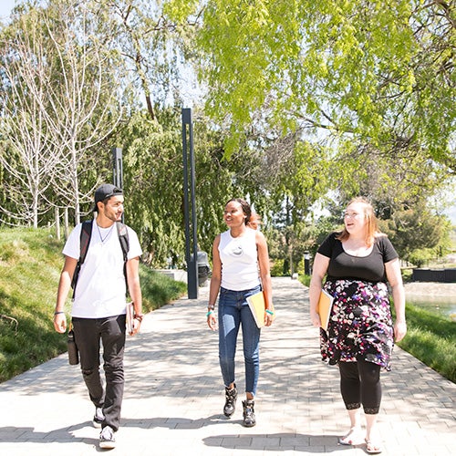 Students walk together on the DVC Pleasant Hill campus.