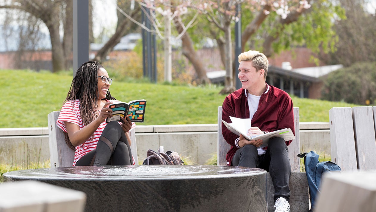 DVC students socializing in the commons.