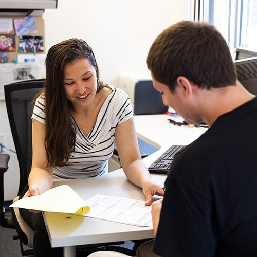 A student works with a DVC counselor.