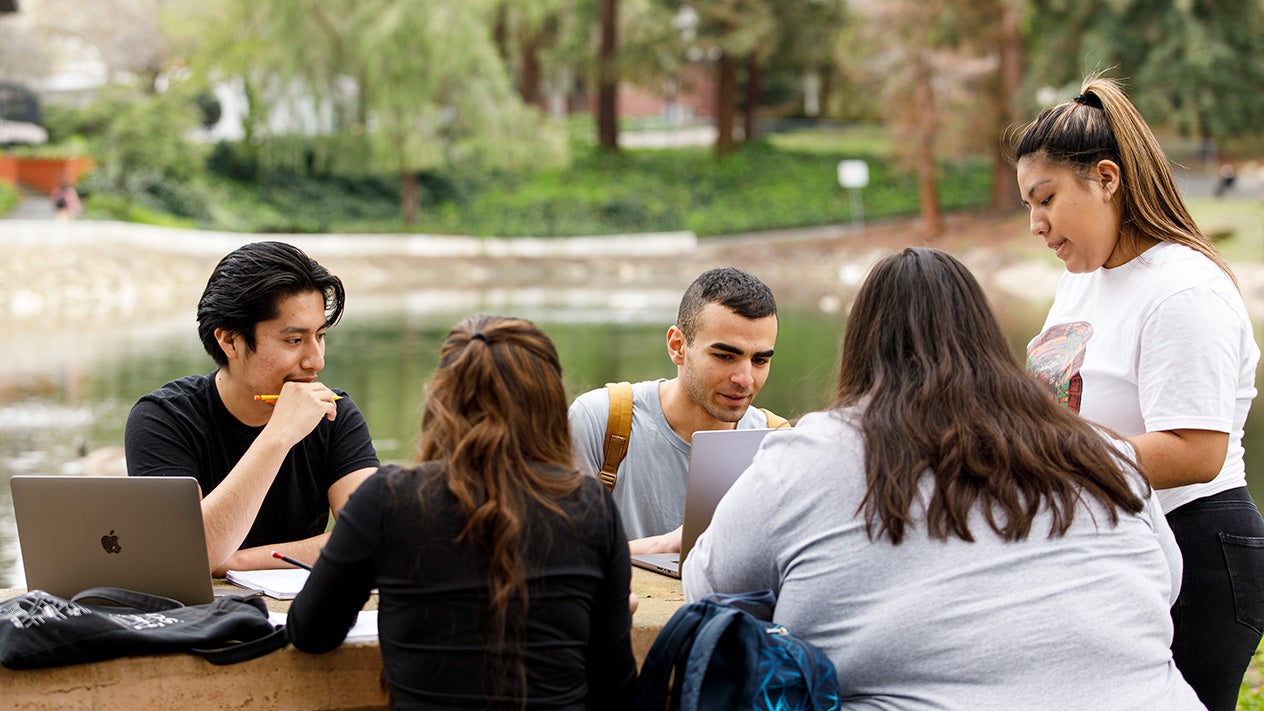 DVC students socializing outside the Student Union.