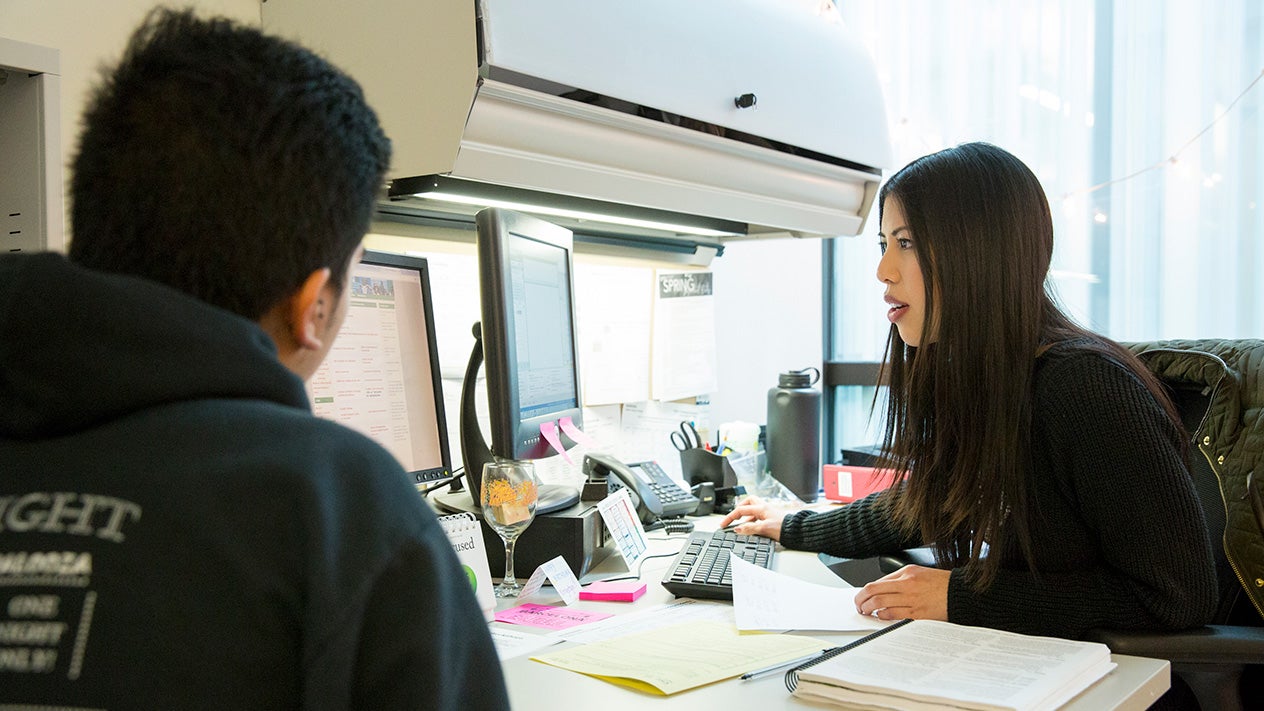 A student works with a DVC counselor.