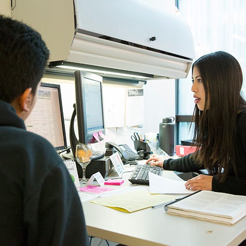 A student works with a DVC counselor.