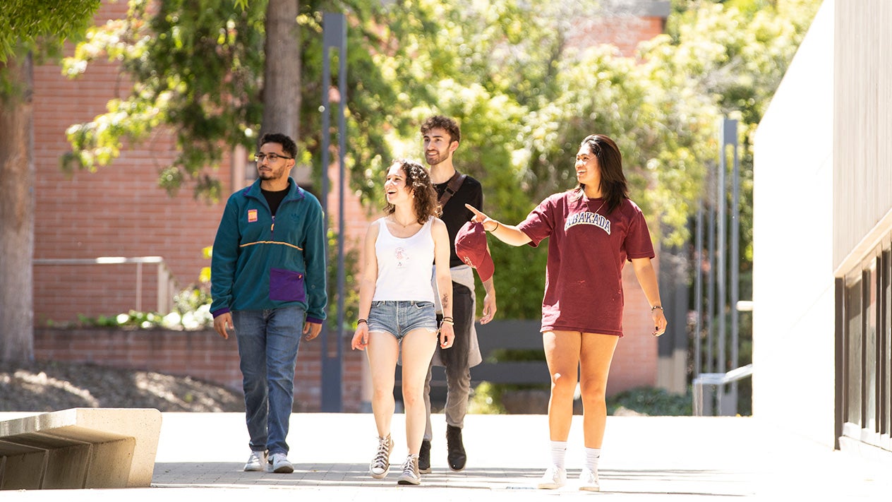 DVC students walk together around campus.