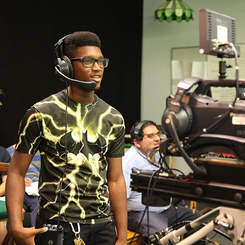 A Film, Television and Electronic Media (FTVE) student at work at DVC.