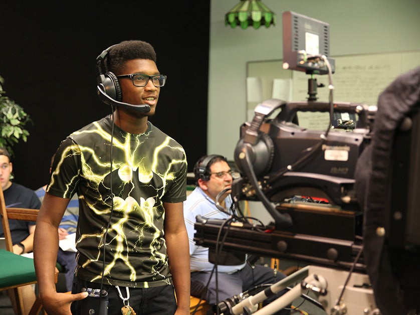 A Film, Television and Electronic Media (FTVE) student at work at DVC.