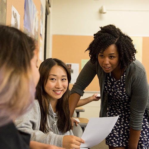 A DVC counselor works with students.