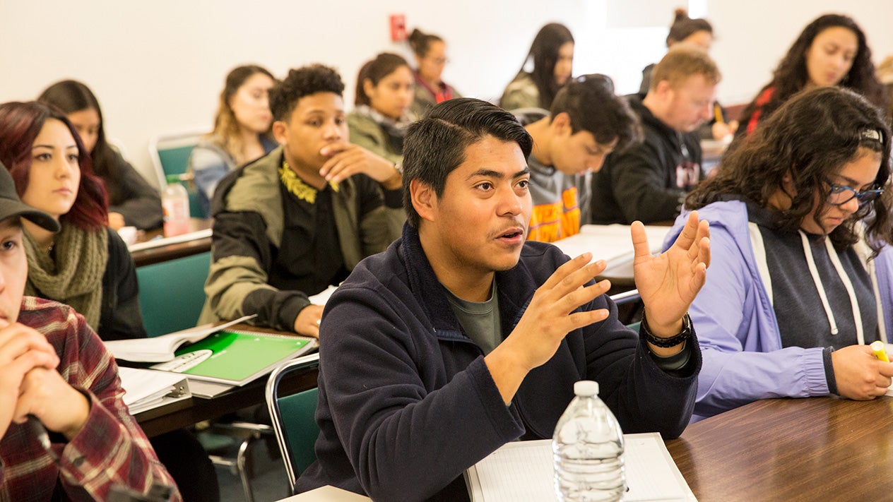 DVC students engage in a discussion in class.