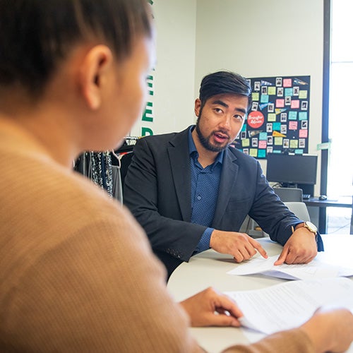 Student receiving assistance in the DVC Career and Transfer Center