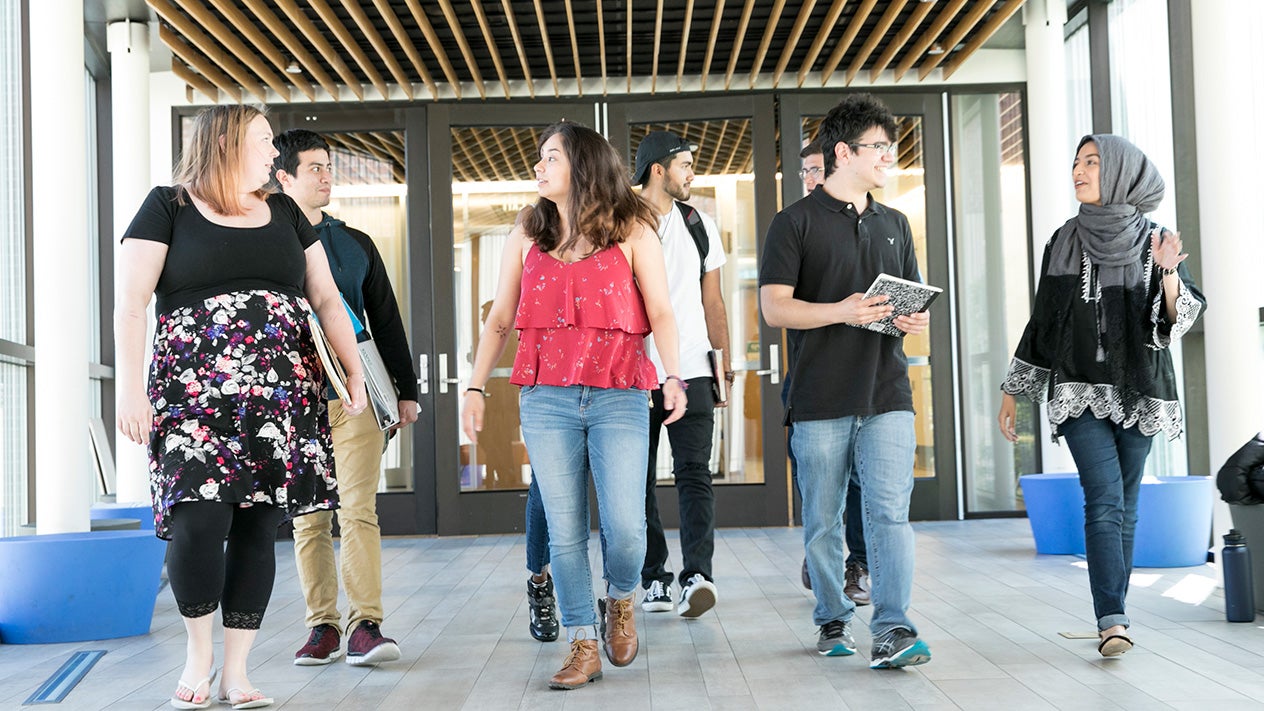 Students walk and talk in DVC's Student Services Center (SSC).