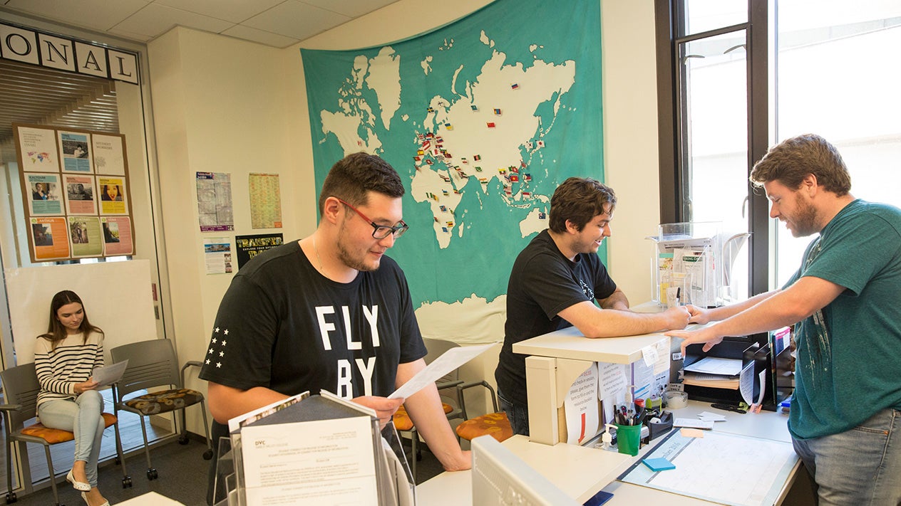 Students and student workers in DVC's International Student Services office.