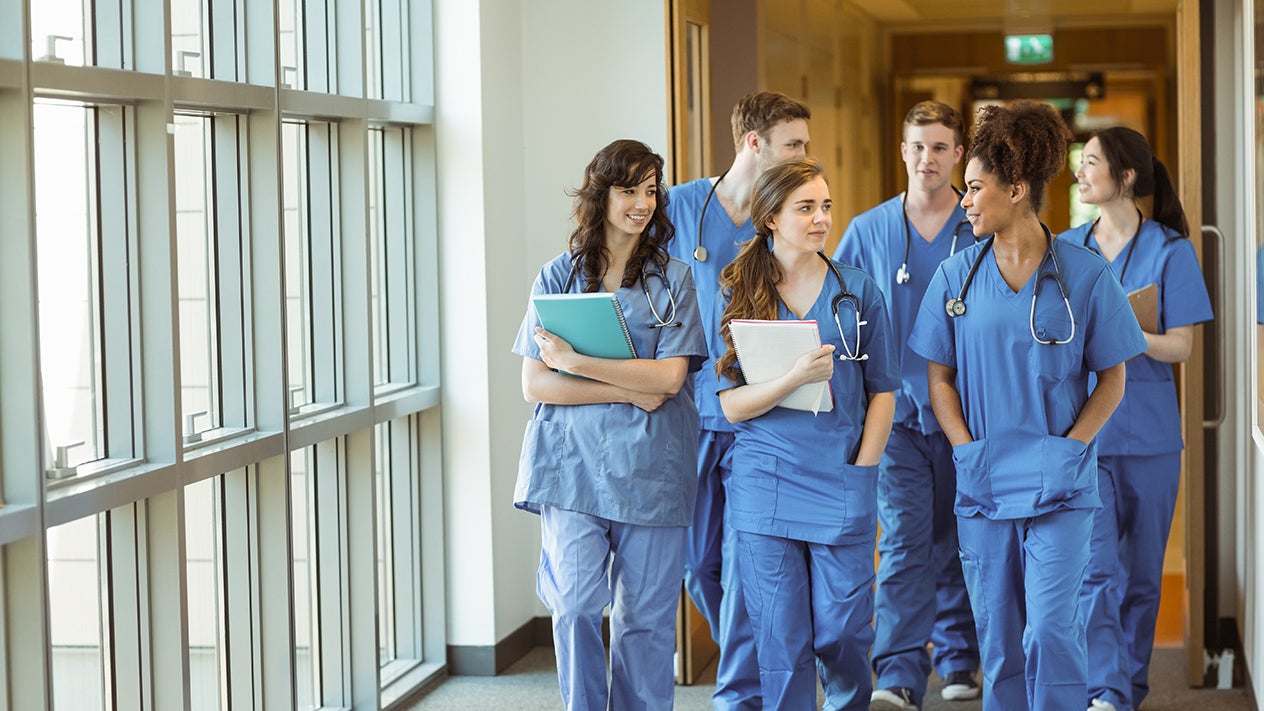 Group of health students walking together