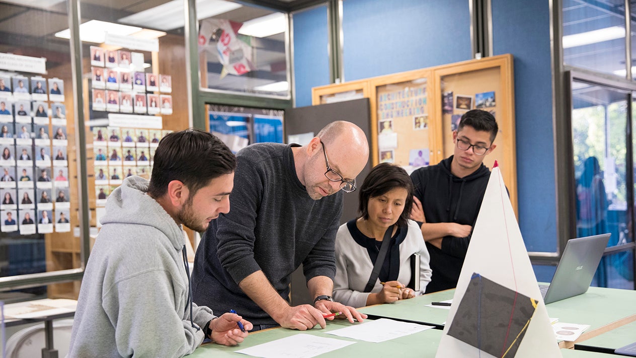 Architecture teacher and students