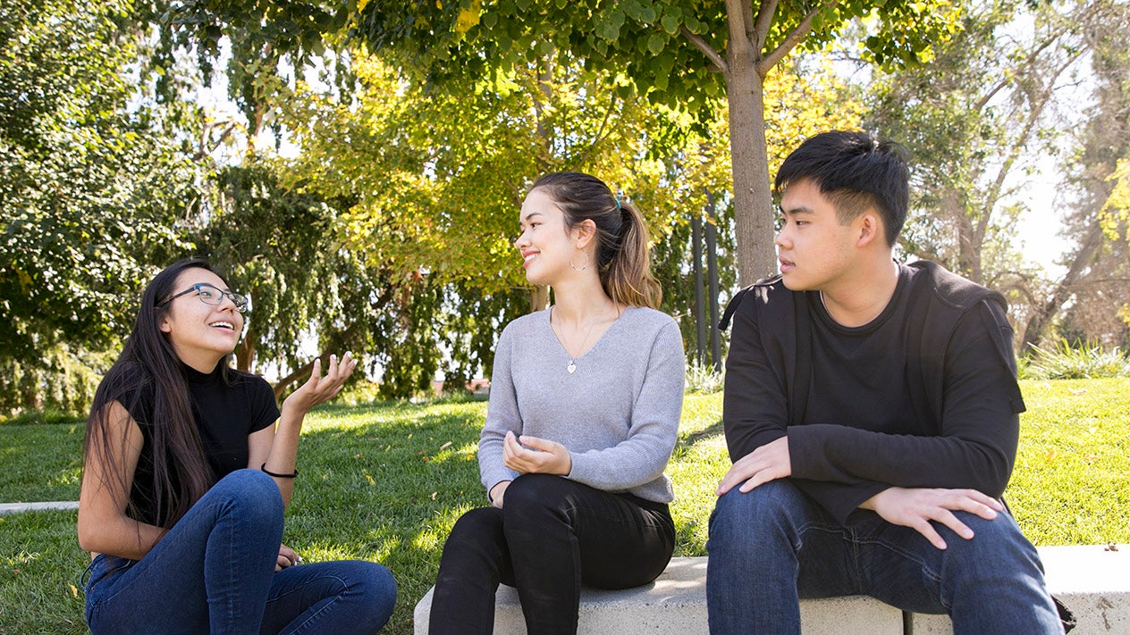 Students talking together on campus