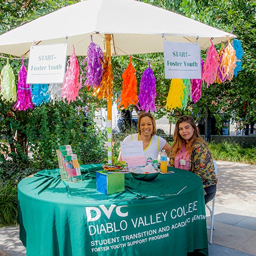 DVC Foster Youth staff at a booth on the Pleasant Hill campus.