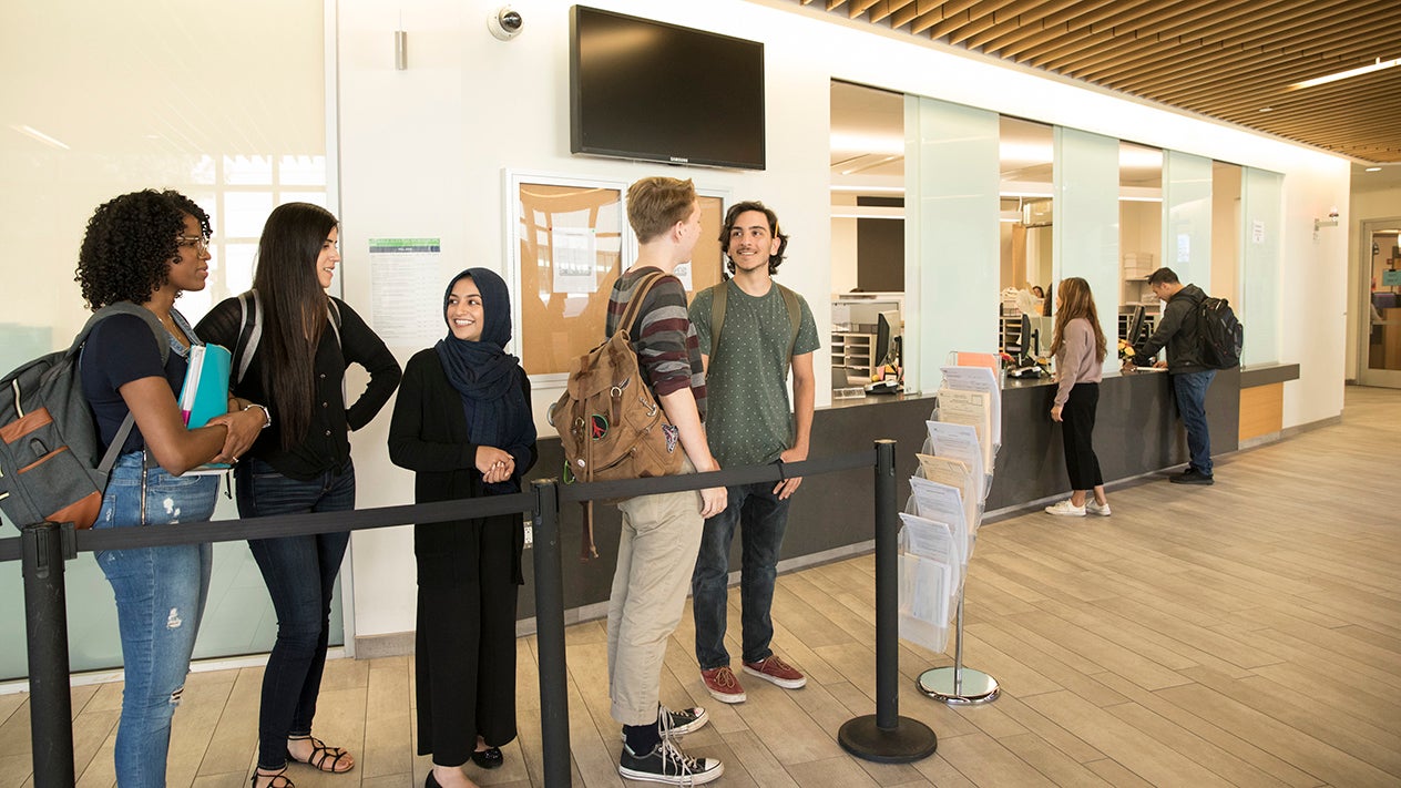 DVC students standing in line at registration