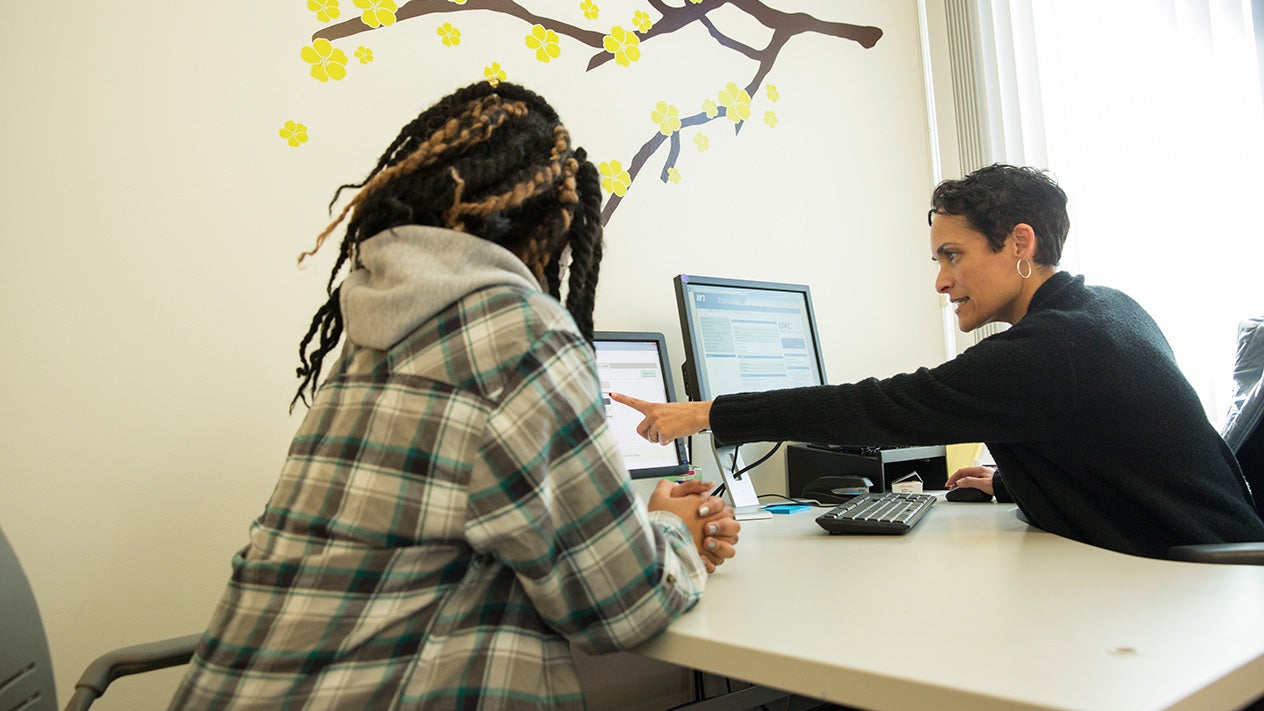 DVC student meets with a counselor