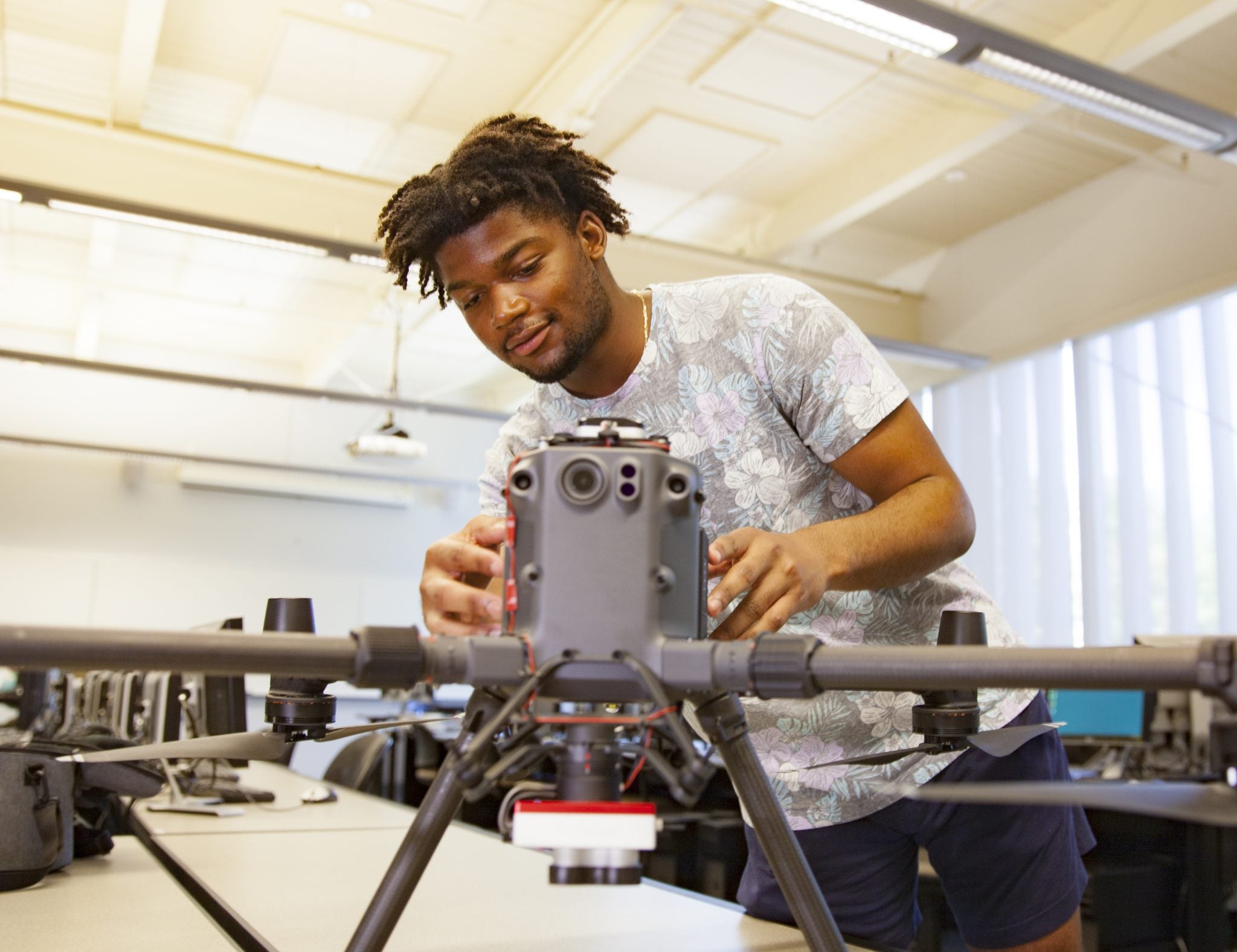 DVC drone technology student working with his drone