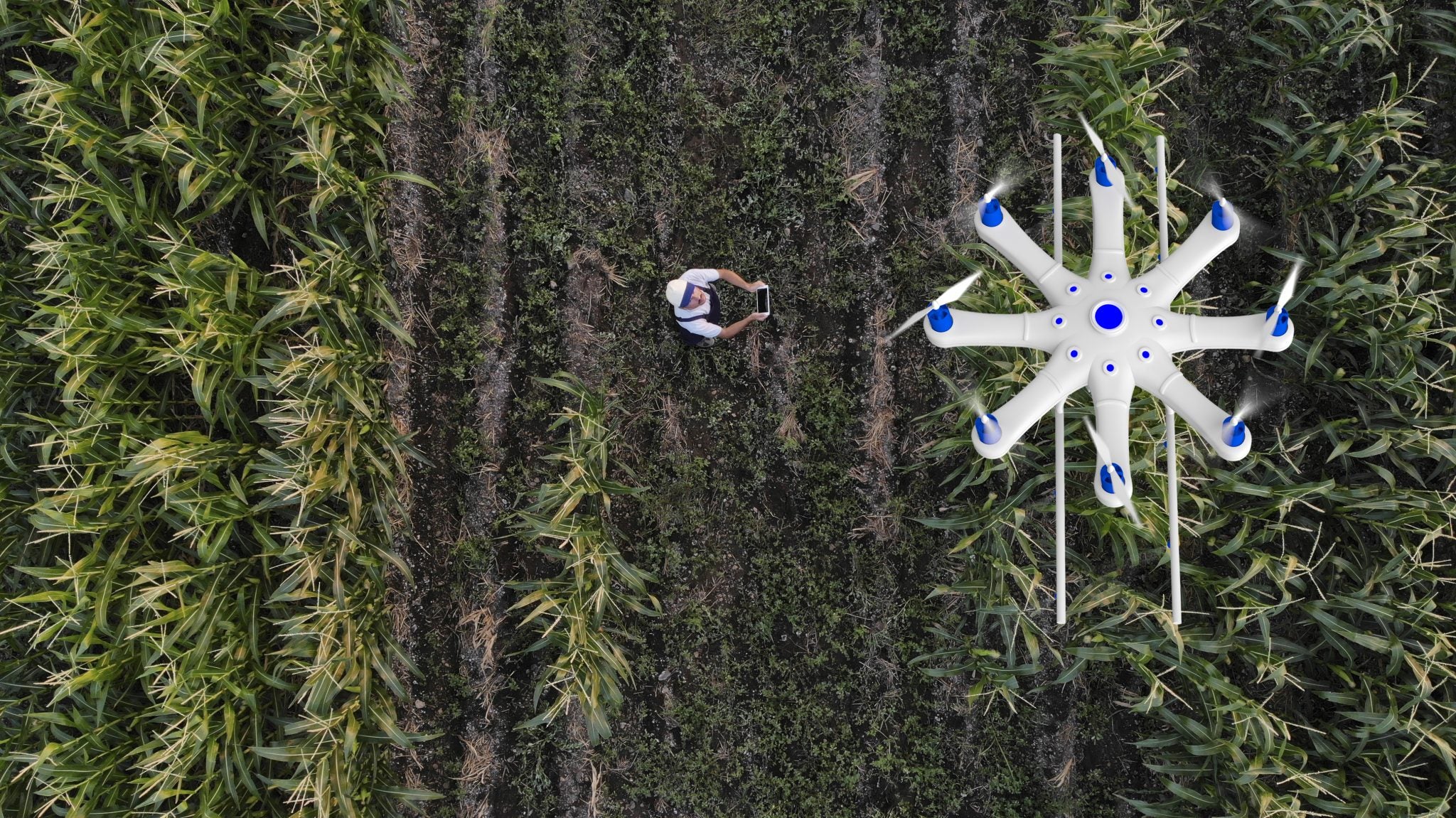 Student operating a drone