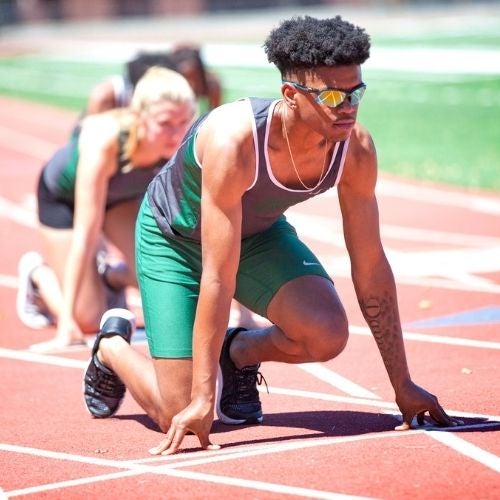 Track athletes at starting blocks