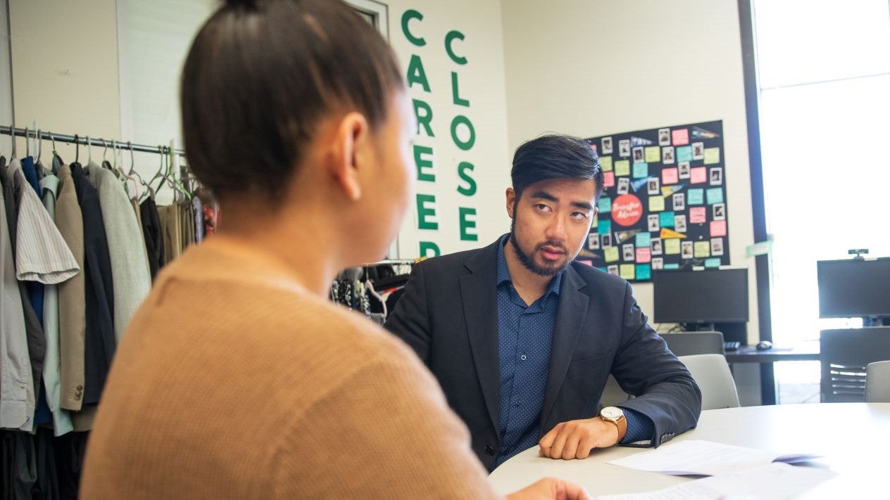 DVC student meets with staff in the Career and Transfer Center