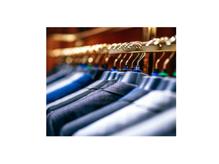 Suits on hanging rack