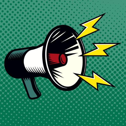 Cartoon icon of megaphone speaker