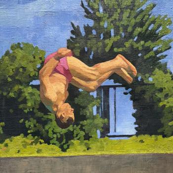 Person flipping into pool